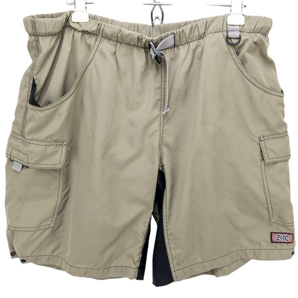 Zoic Cycling Cargo Shorts Men's 2XL Belted Elastic Waist Nylon Rip-Stop Beige - Picture 1 of 15